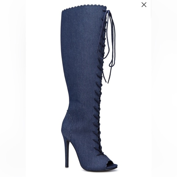 Shoedazzle's Evette Over the Knee Peep Toe Lace Up Stiletto Boots! - Picture 2 of 11